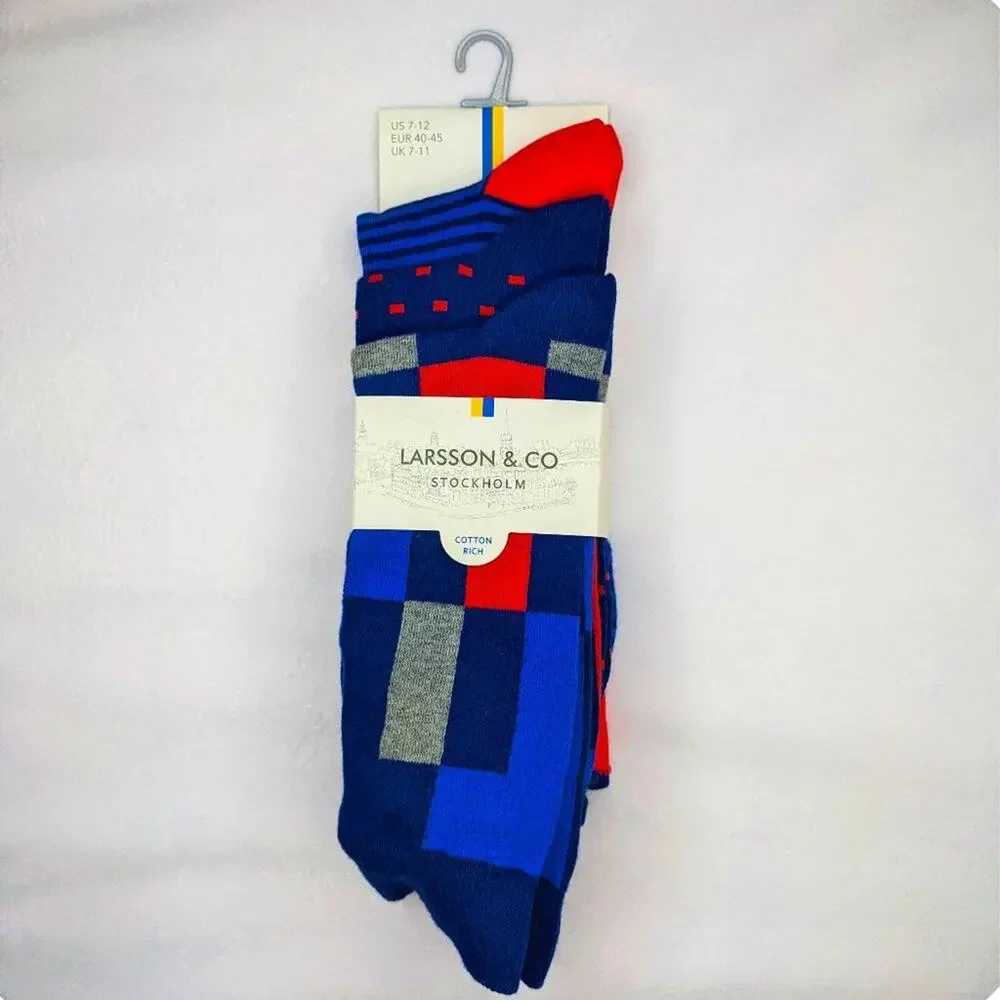Larsson & Co Men's Crew Socks Abstract Print 7-12 Multipack